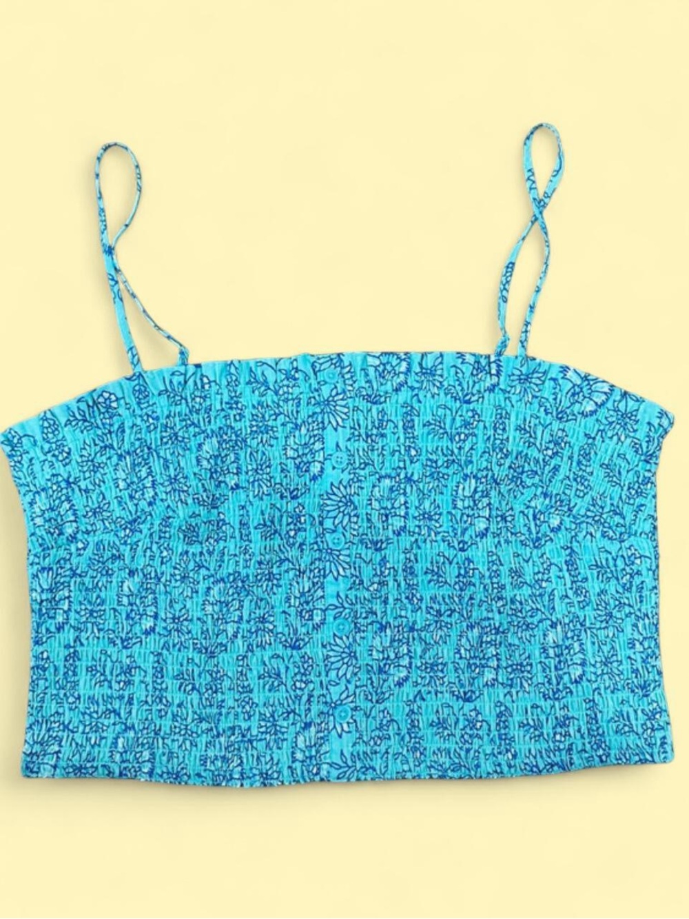 Roller Rabbit Turquoise Blue Floral Smocked Crop Top